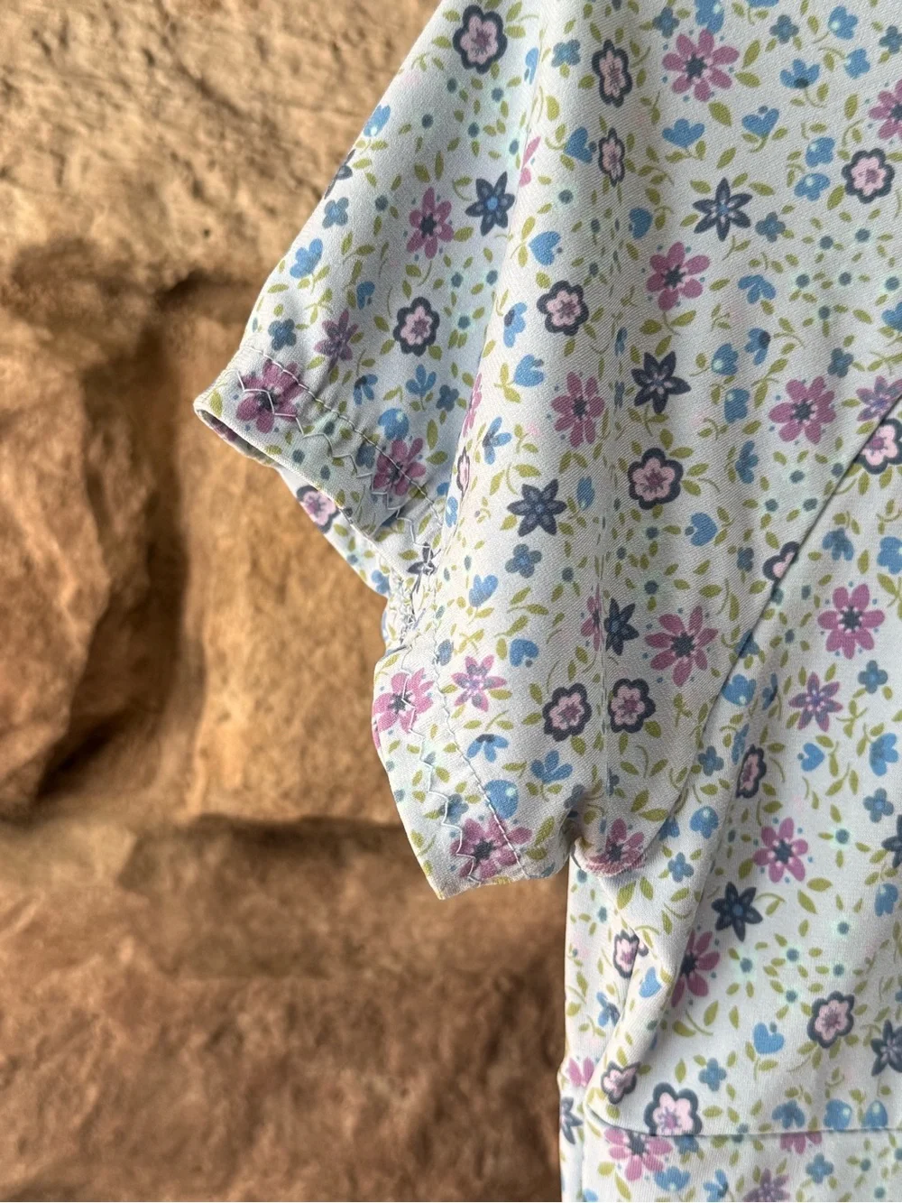 Girls Old Navy Light Blue Floral Tie-Front Short Sleeve Top